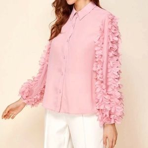 Pink Blouse with flowery sleeves